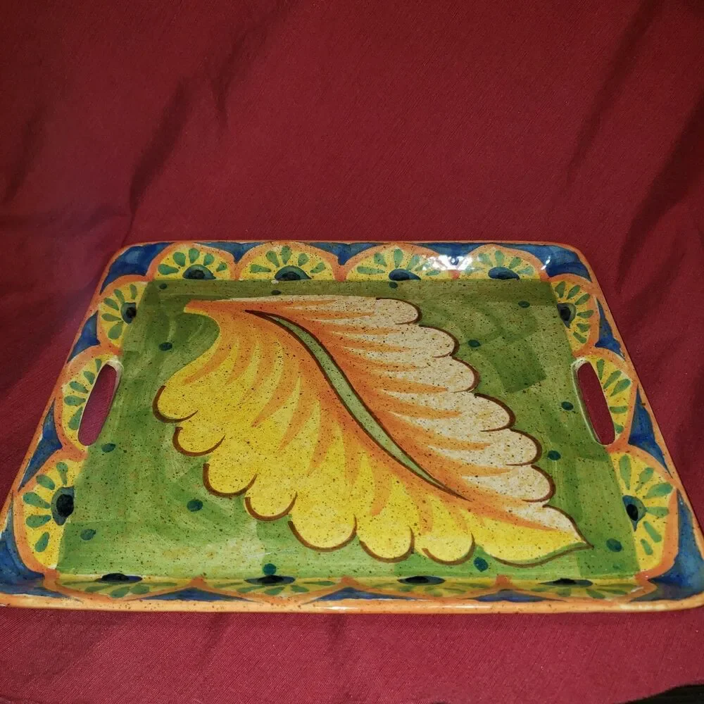 Archer Anita Mary Bellini Piu Italy Made Multicolor ceramic Tray Handles 14